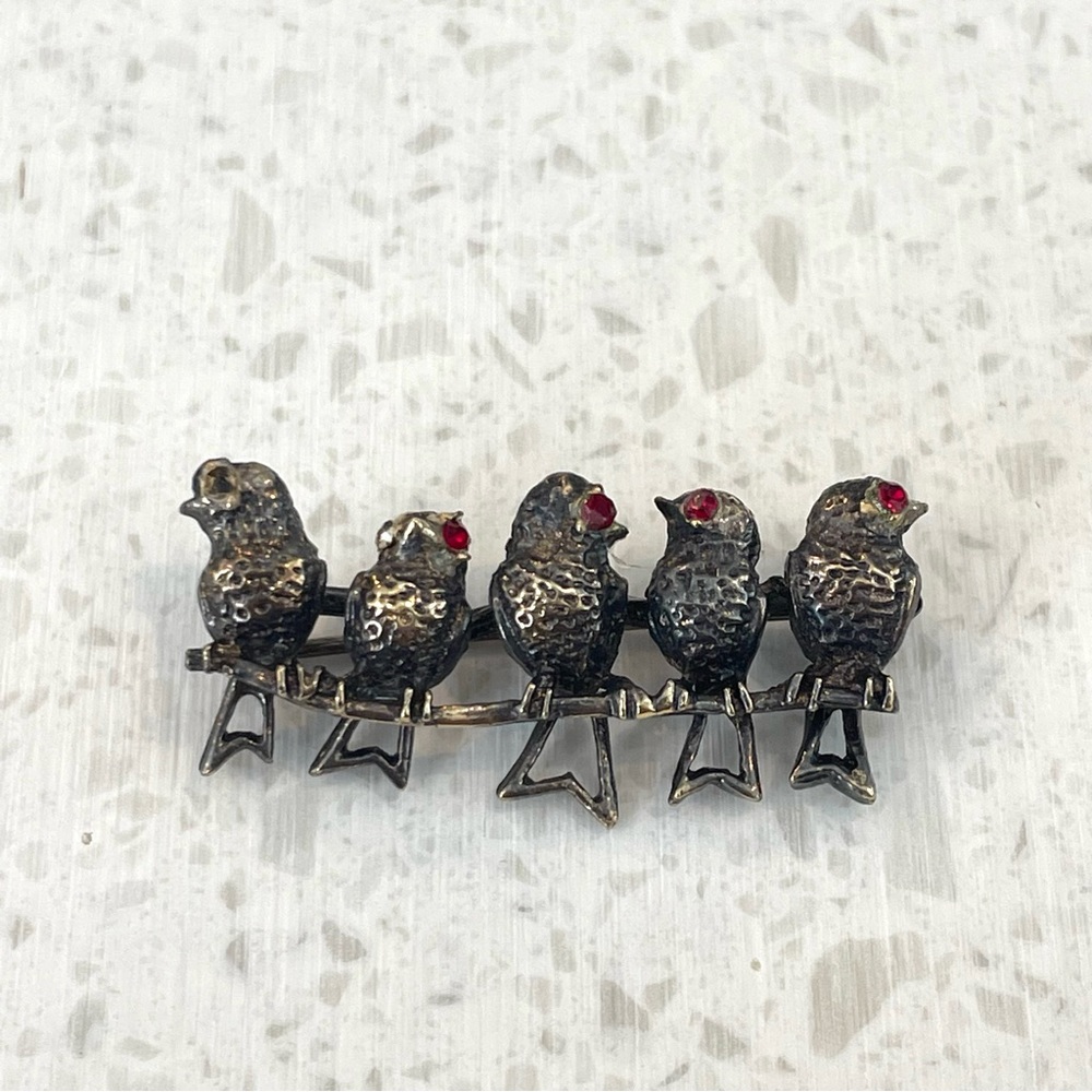 DANECRAFT Sterling Silver Vintage 5 Birds on a Branch Lapel Pin Brooch - Picture 4 of 6